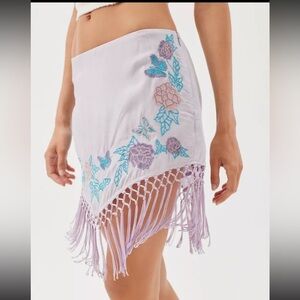 NWT Urban Outfitters Ecote Skirt size M Daphne Embroidered Tassel Mini Purple